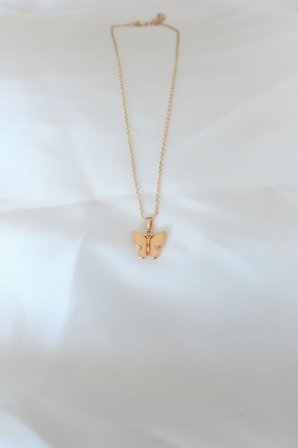 Gold Kaplama Sarı Renk Sedefli Kelebek Kolye 5886