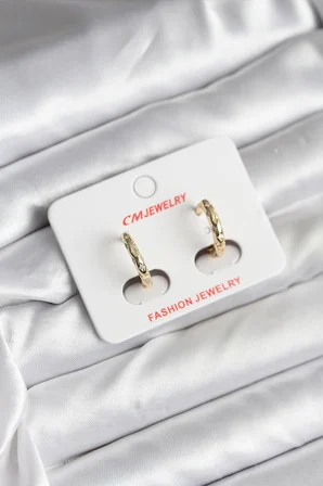 14K Gold Renk Kaplama Zirkon Taşlı Halka Model CM Kadın Küpe 5886
