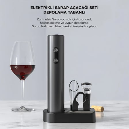 EZERE Sarjlı Otomatik Şarap Açacağı Tirbuşon Seti Şarap açma seti-(5775) — Renk: Siyah