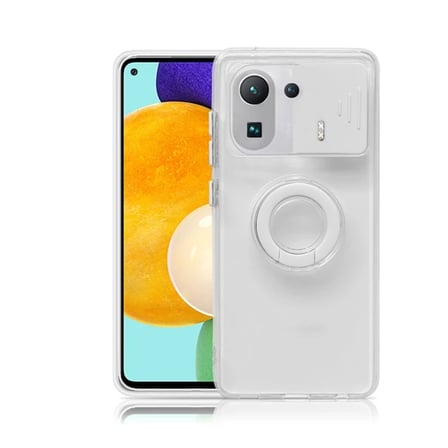Ally Xiaomi Uyumlu Mi 11 Pro Kılıf Sürgülü Kamera Lens Korumalı Yüzük Standlı Silikon Kılıf-(5775)