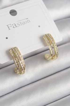 Pirinç Gold Renk Zirkon Taşlı Yarım Halka Model Kadın Küpe 5886
