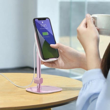 Baseus Literary 15W Kablosuz Şarj Masaüstü Telefon Tutucu Stand Wireless Şarj-(5775) — Renk: Rose Go