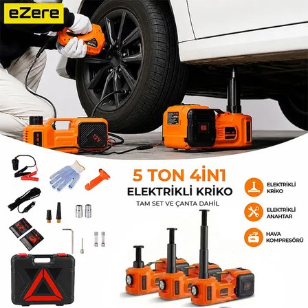 EZERE PowerLift Pro 5 Ton Çok Fonksiyonlu Elektrikli Hidrolik Kriko Lift Kaldırma / Kompresör / Bijon Sökme / LED Işık-(5775)