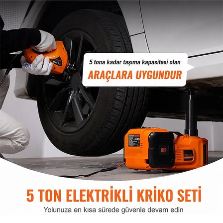 EZERE PowerLift Pro 5 Ton Çok Fonksiyonlu Elektrikli Hidrolik Kriko Lift Kaldırma / Kompresör / Bijon Sökme / LED Işık-(5775)