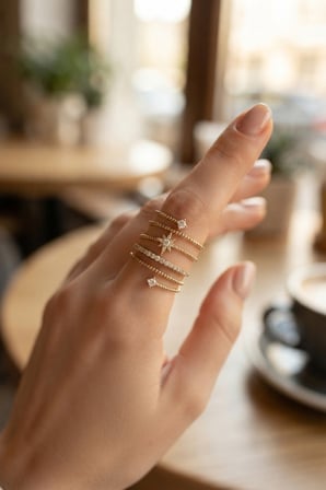 Kadın Yüzük Pirinç Gold Renk Spiral Kutup Yıldızı Model