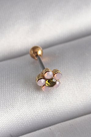 By Mertay Çiçek Tragus Piercing Kadın Çelik Altın Zirkon Taşlı 6mm Bar 1.2mm Kalınlık