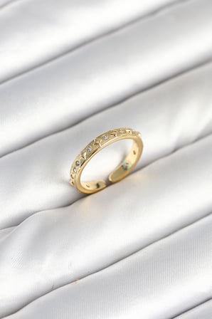 Pirinç Gold Renk Zirkon Taşlı Kadın Yüzük 5886