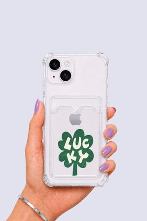 iPhone 13 Kartlıklı Lucky Yonca Desenli Kılıf