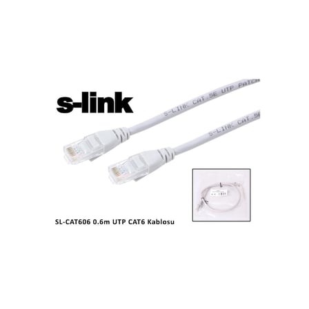 Network Kabloları S-LINK SL-CAT606 CAT6 Patch 60CM Kablo (Gri)