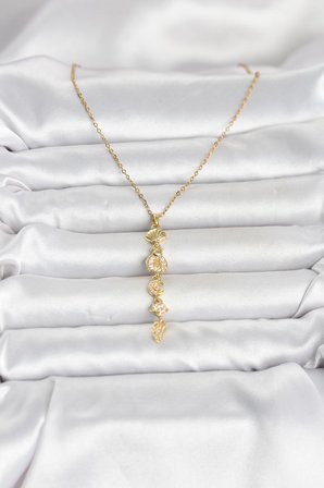 316L Çelik Gold Renk Deniz Temalı Y Model Zirkon Taşlı Kadın Kolye 5886