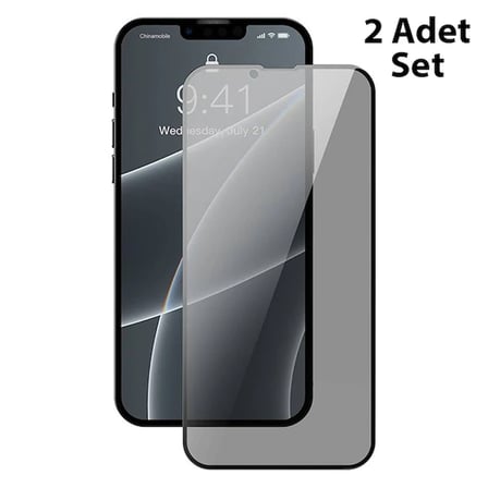İphone 13 Mini 0.23mm Gizlilik Hayalet Full Ekran Koruyucu 2 Adet Set- 5775 Renk: Siyah