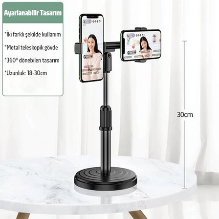 ALLY Masaüstü Youtube Tiktok Canlı Yayın Çift Telefon Tutucu Stand-(5775)