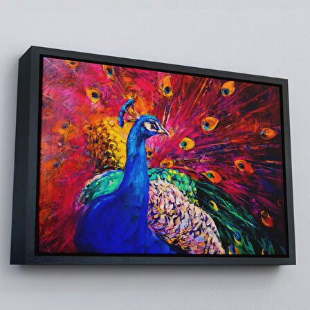 Beyaz Çerçeveli Çok Renkli Tavus Kuşu Modern Sanat Kanvas Duvar Tablosu