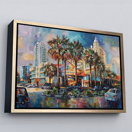 Altın Çerçeveli Yağmurdan Sonra Sevilen Sochi Şehrinin Mimari Manzara Kanvas Duvar Tablosu