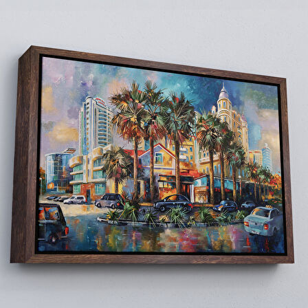 Altın Çerçeveli Yağmurdan Sonra Sevilen Sochi Şehrinin Mimari Manzara Kanvas Duvar Tablosu