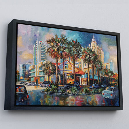 Siyah Çerçeveli Yağmurdan Sonra Sevilen Sochi Şehrinin Mimari Manzara Kanvas Duvar Tablosu