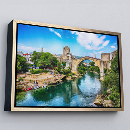 Beyaz Çerçeveli Mostar Köprüsü Kanvas Duvar Tablosu