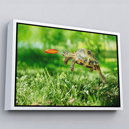 Kahverengi Çerçeveli Uçan Kaplunbağa Dekoratif Kanvas Tablo