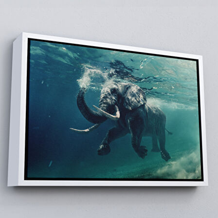 Kahverengi Çerçeveli Yüzen Fil Dekoratif Kanvas Tablo