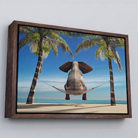 Beyaz Çerçeveli Fil Dekoratif Kanvas Tablo