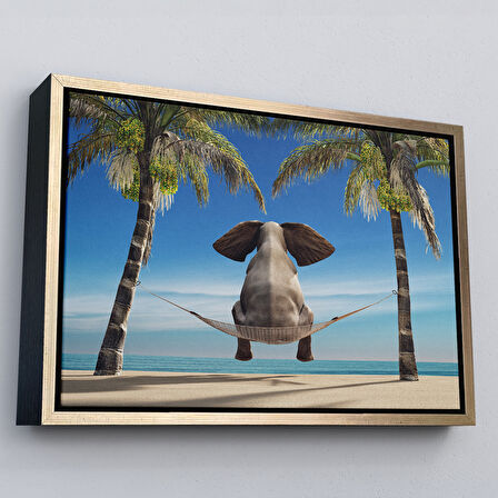 Beyaz Çerçeveli Fil Dekoratif Kanvas Tablo