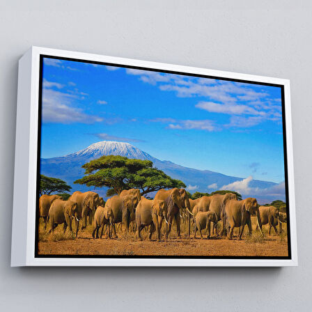 Kahverengi Çerçeveli Fil Sürüsü Dekoratif Kanvas Tablo