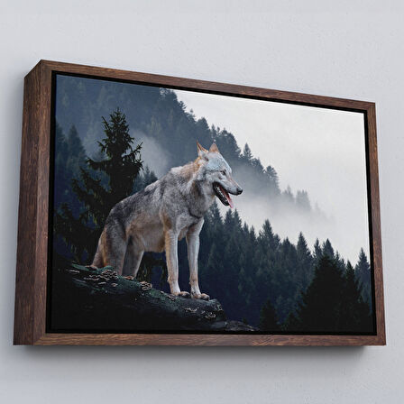 Beyaz Çerçeveli Bozkurt Dekoratif Kanvas Tablo