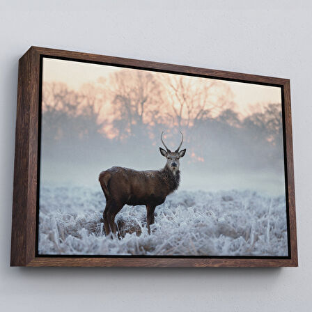 Altın Çerçeveli Geyik Dekoratif Kanvas Tablo