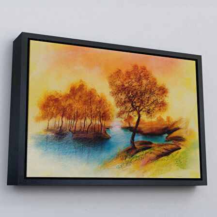 Altın Çerçeveli Yaz Mevsimi Manzaralı Kanvas Duvar Tablosu