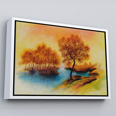 Altın Çerçeveli Yaz Mevsimi Manzaralı Kanvas Duvar Tablosu
