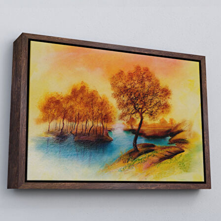 Altın Çerçeveli Yaz Mevsimi Manzaralı Kanvas Duvar Tablosu