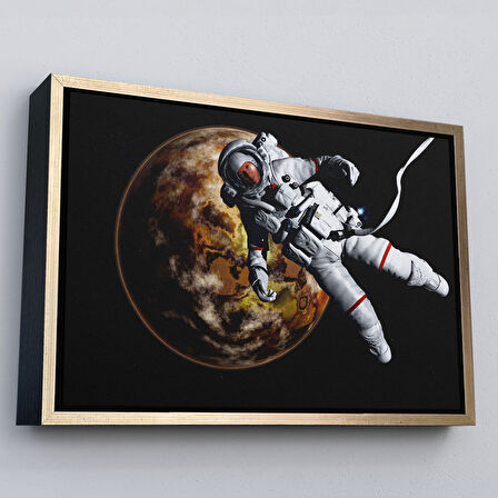 Altın Çerçeveli Gezegenin Arka Planındaki Astronot Kanvas Duvar Tablosu