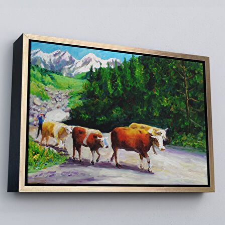 Beyaz Çerçeveli Otlayan Boğa Kanvas Duvar Tablosu