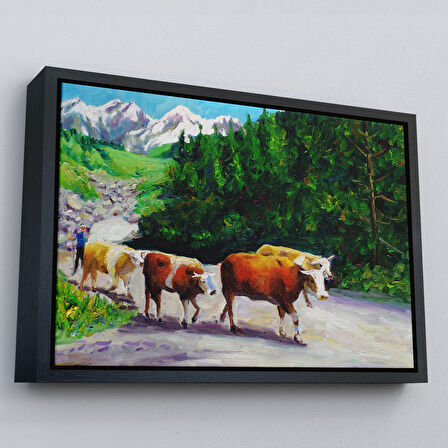 Beyaz Çerçeveli Otlayan Boğa Kanvas Duvar Tablosu