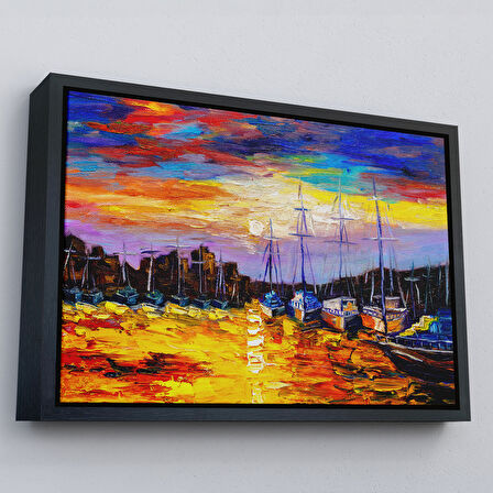 Altın Çerçeveli Balıkçı Köyü Kanvas Duvar Tablosu