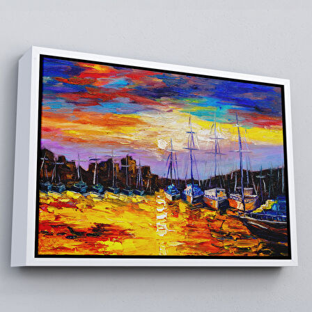 Altın Çerçeveli Balıkçı Köyü Kanvas Duvar Tablosu