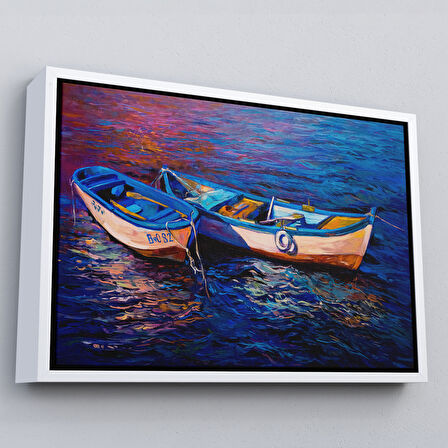 Beyaz Çerçeveli Balıkçı Tekneleri Kanvas Duvar Tablosu