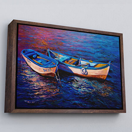 Beyaz Çerçeveli Balıkçı Tekneleri Kanvas Duvar Tablosu