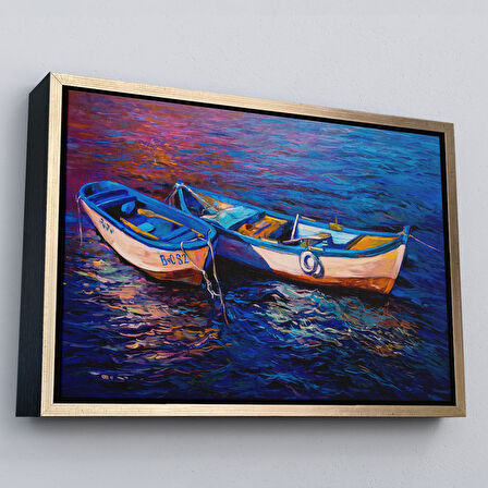 Beyaz Çerçeveli Balıkçı Tekneleri Kanvas Duvar Tablosu