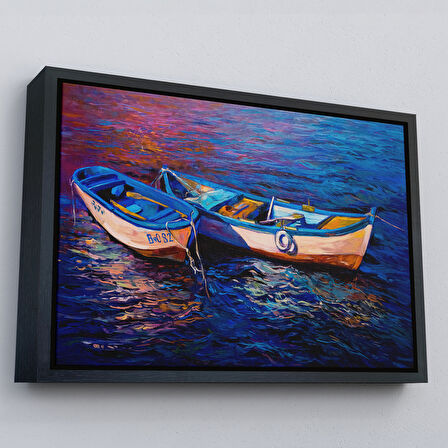 Beyaz Çerçeveli Balıkçı Tekneleri Kanvas Duvar Tablosu