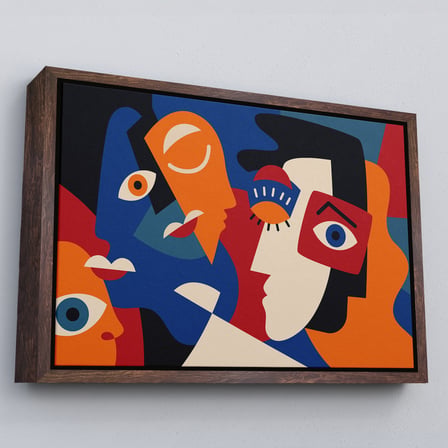 Beyaz Çerçeveli Picasso Tarzı Soyut İnsan Yüzleri Kanvas Duvar Tablosu