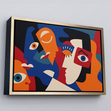 Beyaz Çerçeveli Picasso Tarzı Soyut İnsan Yüzleri Kanvas Duvar Tablosu