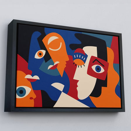 Beyaz Çerçeveli Picasso Tarzı Soyut İnsan Yüzleri Kanvas Duvar Tablosu