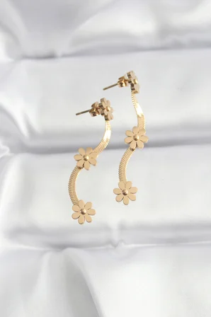 316L Çelik Gold Renk İtalyan Zincir Papatya Küpe 5886