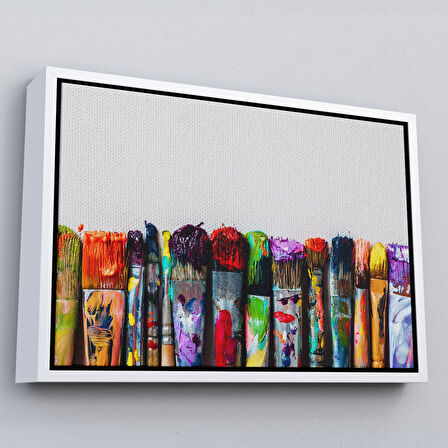 Altın Çerçeveli Sanatsal Tuval Üzerinde Renkli Yağlı Boya Sanatçı Fırçaları Tablo