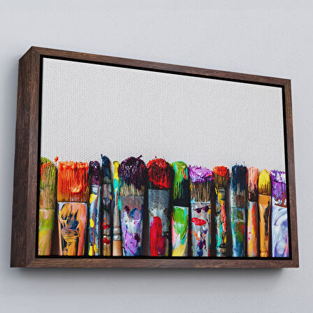 Altın Çerçeveli Sanatsal Tuval Üzerinde Renkli Yağlı Boya Sanatçı Fırçaları Tablo