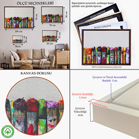 Altın Çerçeveli Sanatsal Tuval Üzerinde Renkli Yağlı Boya Sanatçı Fırçaları Tablo