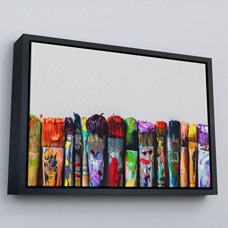 Siyah Çerçeveli Sanatsal Tuval Üzerinde Renkli Yağlı Boya Sanatçı Fırçaları Tablo