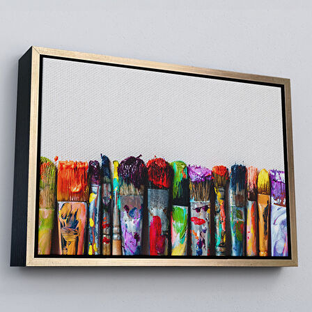 Siyah Çerçeveli Sanatsal Tuval Üzerinde Renkli Yağlı Boya Sanatçı Fırçaları Tablo