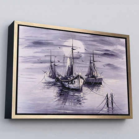 Kahverengi Çerçeveli Venedik İtalya Yelkenli Limanı Yağlı Boya Görünümlü Tablo